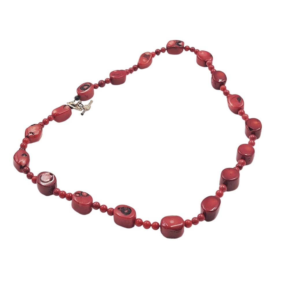 Red Natural Stone Nugget Necklace with Toggle Closure – 21.5"